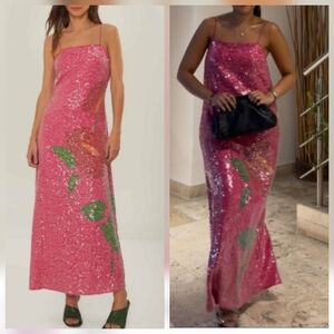 Farm Rio Pink Sequins Slip Maxidrsss
